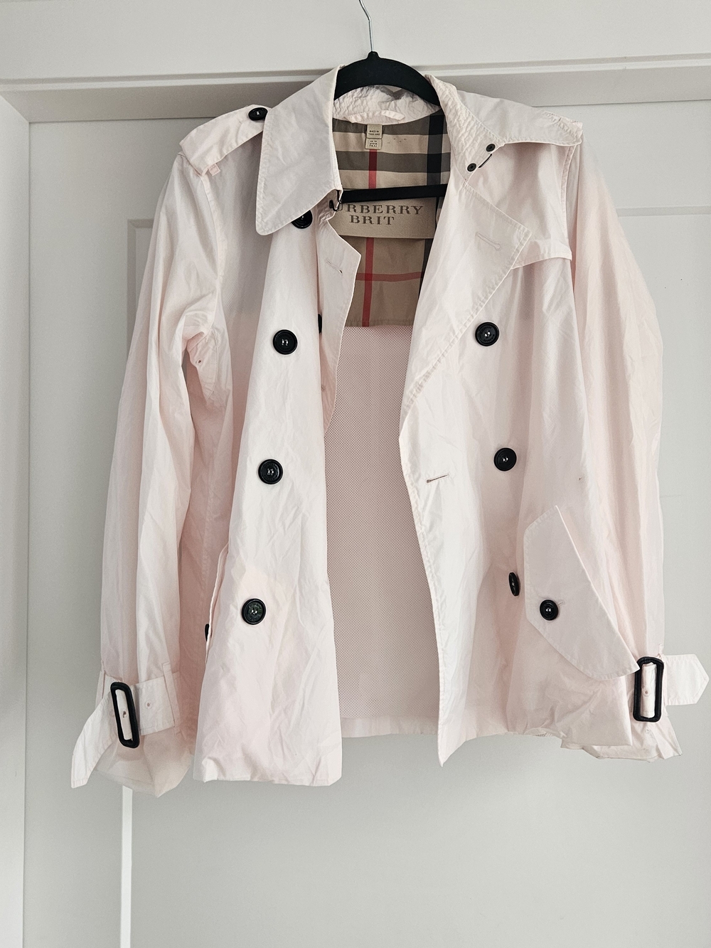 Burberry Pale Pink Double-Breasted Cropped Trench Jacket - Missing Belt Sz 8